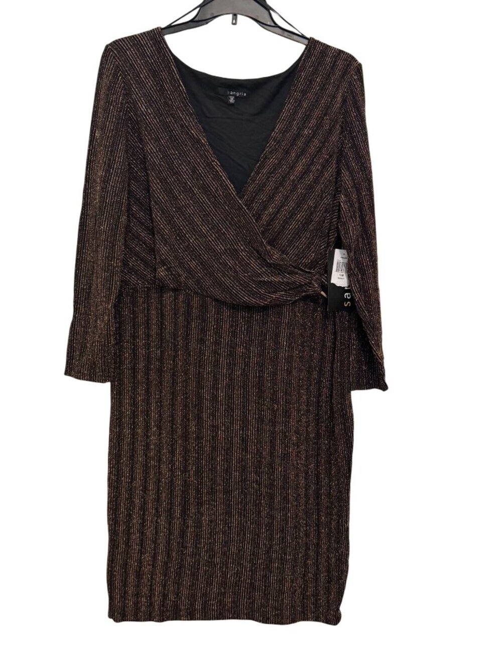Sangria dress 16W Plus Size Metallic Black & Gold Striped V-Neck Long Sleeve